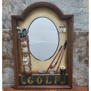 Vintage Golf Themed Mirror Wooden Framed Wall Hanging